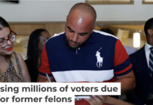 Javon Jackson, center, was able to register to vote following passage of a 2019 Nevada law that restored voting rights to formerly incarcerated individuals. AP Photo/John Locher
